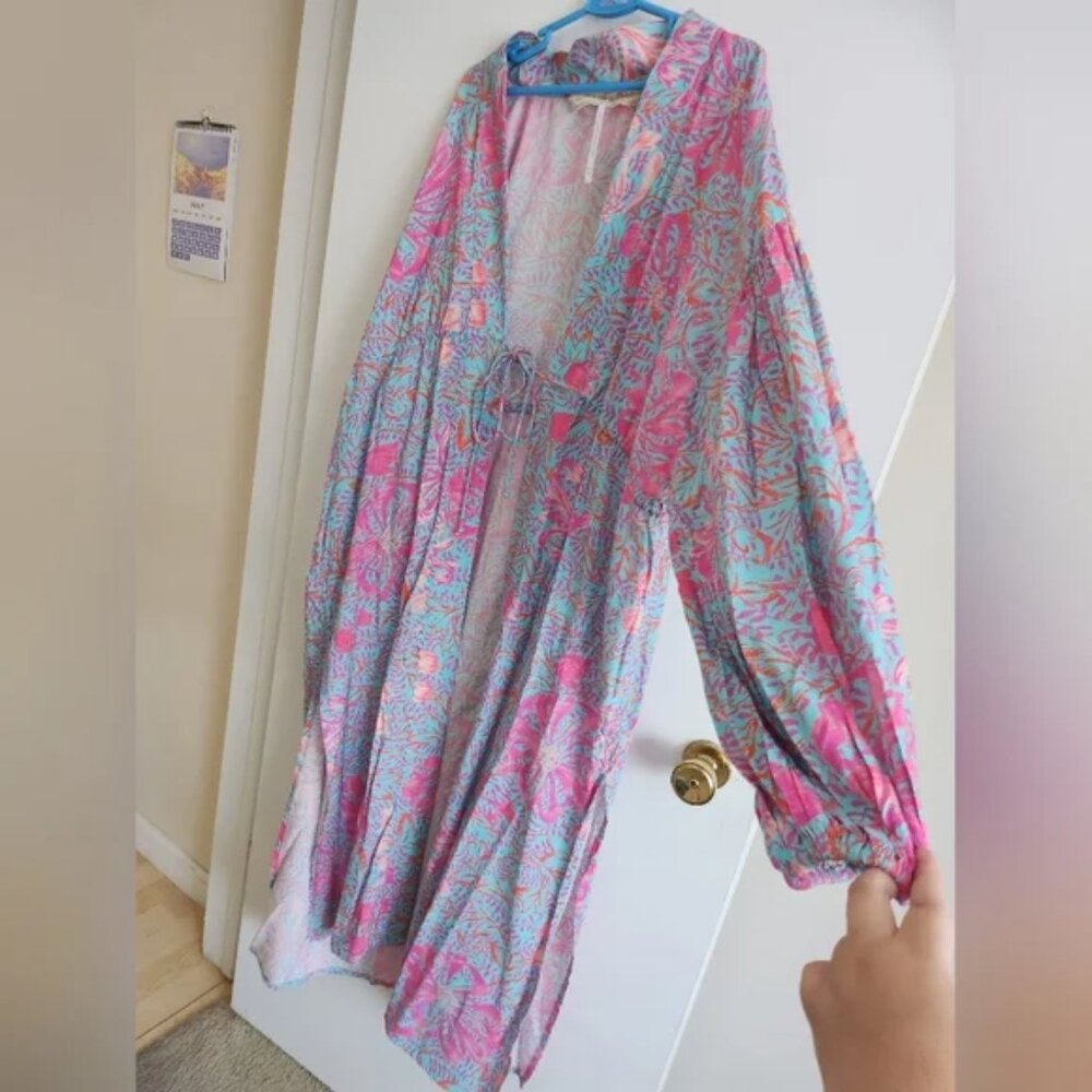 Jen's Pirate Booty Garden Party Manon Kimono Watermelon Side Slits Rayon Beach